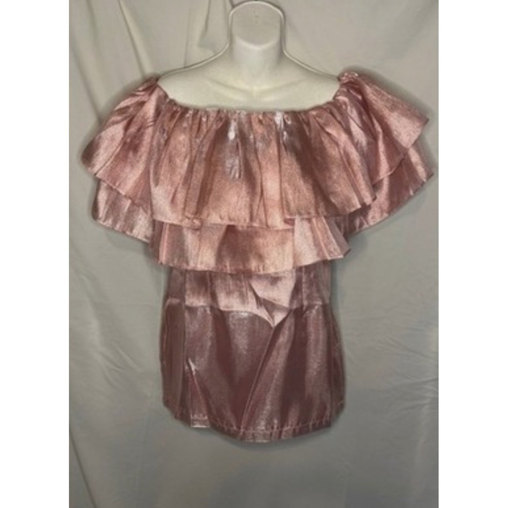 Choosy Pink Metallic Ruffle Dress Off Shoulder Party Cocktail Size L